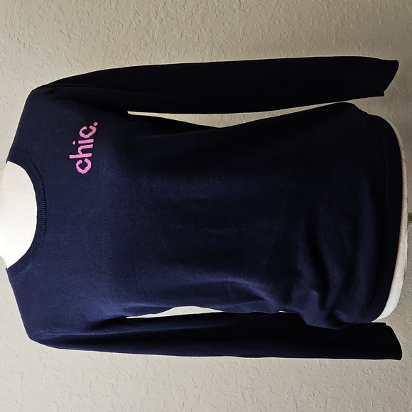 Banana Republic Navy Crew Neck Sweater, Size Medium "CHIC." - Picture 4 of 9